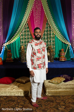 Charming Indian groom at his sangeet party. Charming Indian groom at his sangeet party.