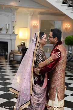 Indian bride and groom romantic first glance. Indian bride and groom romantic first glance.