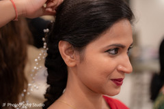 India bridal getting her hair done. India bridal getting her hair done.