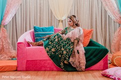 Elegant Indian bride on her mehndi outfit capture. Elegant Indian bride on her mehndi outfit capture.