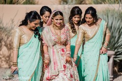 Sweet Indian bride posing with her bridesmaids outdoor capture. Sweet Indian bride posing with her bridesmaids outdoor capture.