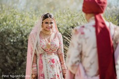 Indian bride and groom romantic first glance. Indian bride and groom romantic first glance.