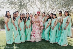 Happy Indian couple with bridesmaids capture. Happy Indian couple with bridesmaids capture.
