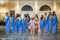 Indian bride and groom with bridesmaids capture. Indian bride and groom with bridesmaids capture.