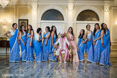 Indian bride and groom with bridesmaids wedding portrait. Indian bride and groom with bridesmaids wedding portrait.