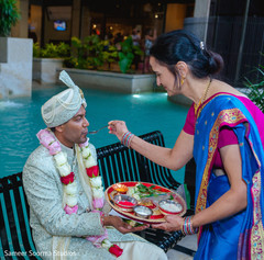 Indian groom during the pre wedding ceremony rituals