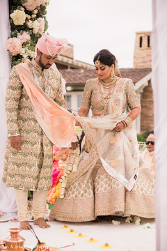 Indian bride and groom rolling betel nut with toes. Indian bride and groom rolling betel nut with toes.