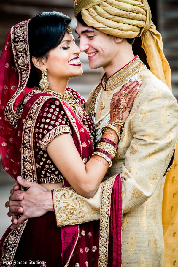 Indian bride and groom having a tender moment