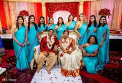 Indian bride, groom and bridesmaids posing for photo shoot. Indian bride, groom and bridesmaids posing for photo shoot.