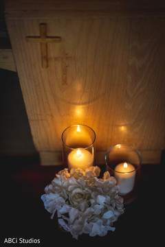 Elegant Indian wedding Church flowers and candles decor. Elegant Indian wedding Church flowers and candles decor.