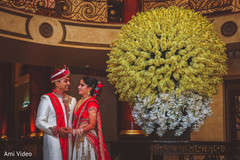 Indian bride and groom first look scene. Indian bride and groom first look scene.