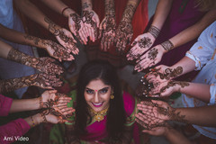See this lovely Indian bride posing with bridesmaids at mehndi party. See this lovely Indian bride posing with bridesmaids at mehndi party.