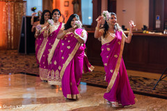 Upbeat Indian bridesmaids to wedding reception. Upbeat Indian bridesmaids to wedding reception.