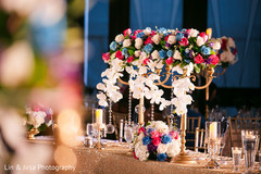 Colorful Indian wedding reception table flowers decor. Colorful Indian wedding reception table flowers decor.