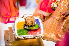 Indian wedding coconut and colored rice. Indian wedding coconut and colored rice.