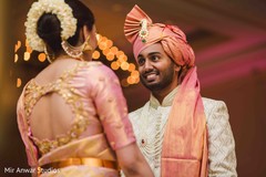 Heartwarming Indian bride and groom's first look. Heartwarming Indian bride and groom's first look.