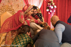 Indian bride and groom during reception Indian bride and groom during reception