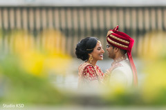 Indian couple romantic first look moment. Indian couple romantic first look moment.