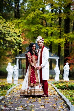 Indian bride and groom posing outdoors Indian bride and groom posing outdoors