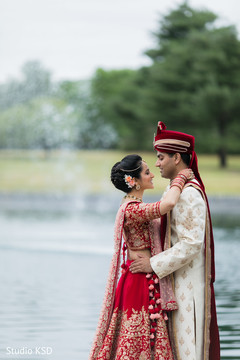 Indian bride and groom during the photo shoot Indian bride and groom during the photo shoot