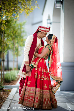 Indian bride and groom's romantic moment Indian bride and groom's romantic moment