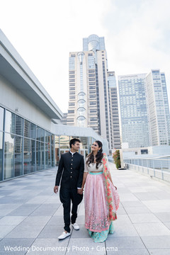 Indian bride and groom walking outside Indian bride and groom walking outside