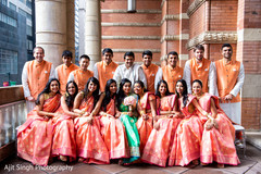 Joyful Indian bride, groom, bridesmaids and groomsmen capture. Joyful Indian bride, groom, bridesmaids and groomsmen capture.