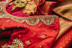 Marvelous Indian bridal decoration on lengha shirt. Marvelous Indian bridal decoration on lengha shirt.
