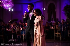 Indian bridal relatives during reception speech. Indian bridal relatives during reception speech.