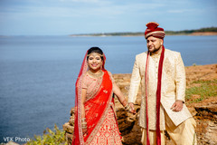 Indian couple meeting for their first look. Indian couple meeting for their first look.