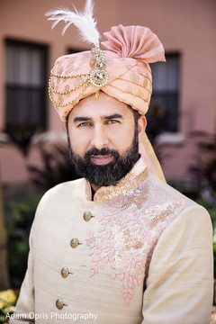 Handsome indian groom on his ceremony outfit. Handsome indian groom on his ceremony outfit.
