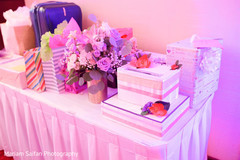 Indian wedding gifts table decor. Indian wedding gifts table decor.