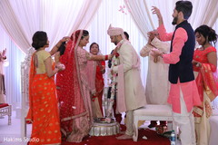 Indian bride and groom at their varmala ceremony. Indian bride and groom at their varmala ceremony.