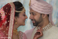 Indian bride and groom romantic first glance. Indian bride and groom romantic first glance.