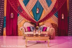 Incredible Sangeet stage draping decor. Incredible Sangeet stage draping decor.