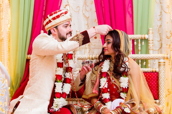 Indian bride and groom during the ceremony