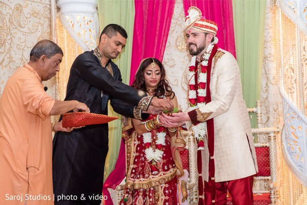 Indian bride and groom during the ceremony