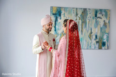 Indian bride and groom romantic first glance. Indian bride and groom romantic first glance.