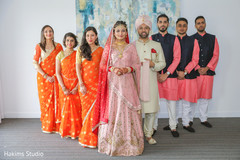 Sweet Indian couple, bridesmaids and grooms men posing for photo. Sweet Indian couple, bridesmaids and grooms men posing for photo.