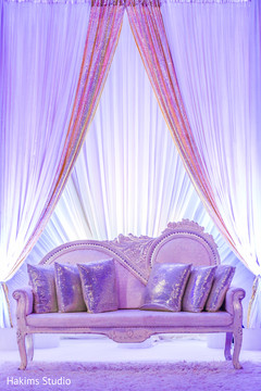 Dreamy Indian wedding reception stage couch. Dreamy Indian wedding reception stage couch.