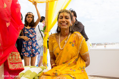 Indian bride smiling at her haldi party. Indian bride smiling at her haldi party.