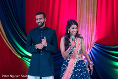 Lovely Indian couple at sangeet speech capture. Lovely Indian couple at sangeet speech capture.
