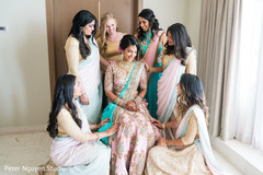 Indian bride with bridesmaids ready for ceremony. Indian bride with bridesmaids ready for ceremony.