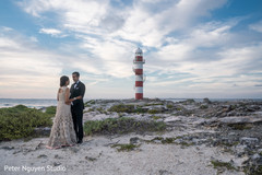Adorable Indian bride and groom face to face outdoor portrait. Adorable Indian bride and groom face to face outdoor portrait.