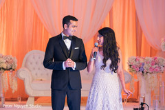 Indian bride and grooms capture during speech. Indian bride and grooms capture during speech.