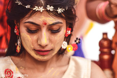 Indian bride with turmeric paste on her face. Indian bride with turmeric paste on her face.