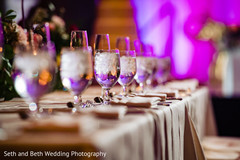 Elegant Indian wedding reception table setup. Elegant Indian wedding reception table setup.