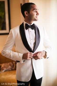 Indian groom's white tuxedo jacket. Indian groom's white tuxedo jacket.
