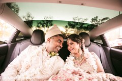 Lovely bride and groom looking into each others. Lovely bride and groom looking into each others.