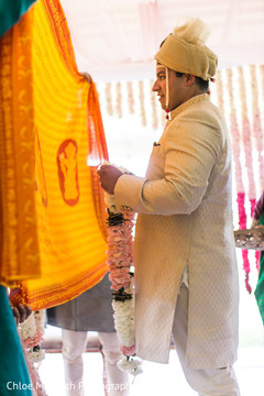 Indian groom covered with antarpat. Indian groom covered with antarpat.